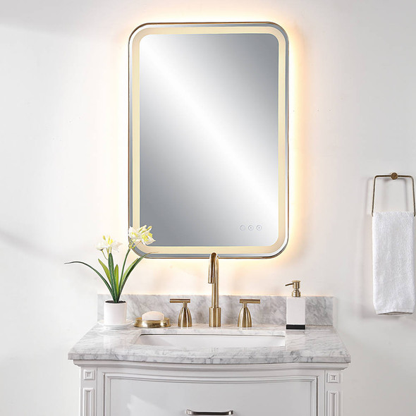 Crofton Lighted Brass Vanity Mirror - Size: 82H x 57W x 5D (cm) - Contemporary style